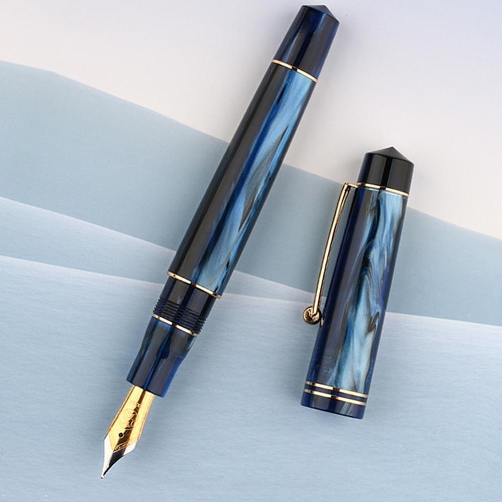 Pluma estilográfica de resina BOCK Nib / MOONMAN Nib con convertidor, pluma dorada bonita para escribir, papelería de para oficina y escuela 1 unidad: blue / MOONMAN NIB