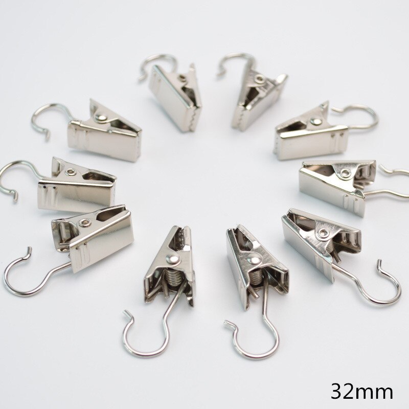 Xzjja 20 stk robuste slidstærke metalgardinclips brusekroge stue gardintilbehør klemmer drapericlips ringeholder: Sølv gardin clips