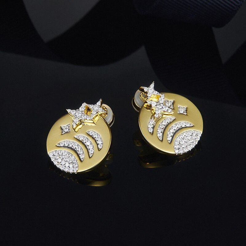 S925 Vliegende Ruimte Paard, Starry Galaxy, Golden Moon Ruimtevaartuig. Ronde Vrouwelijke Ketting Armband Oorbellen Luxe Sieraden.: Earrings1