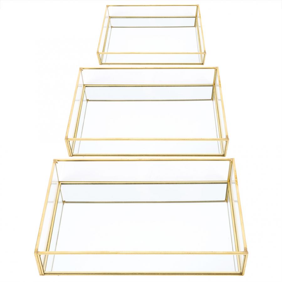 Nordic retro oppbevaringsbrett gull rektangel glass makeup organisator brett leppestift, øyenbryn, parfyme smykker display oppbevaringsboks
