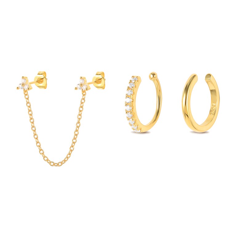 Inmaker 3 Stks/set Zwart Zirkoon Earing Goud Kleur Oor Hoepel Oorbellen Voor Vrouwen Oor Manchetten Voor Unpierced Oren Plata De ley Orecchini: 7