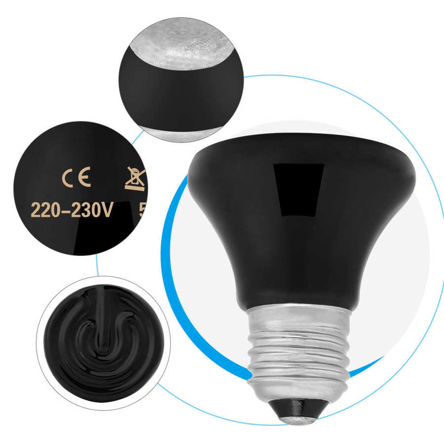 Lámpara de calefacción de cerámica infrarroja para reptiles de mascotas, emisor de calor de 110V y 220V, Bombilla calefactora de 50W, 75W, 100W y 150W