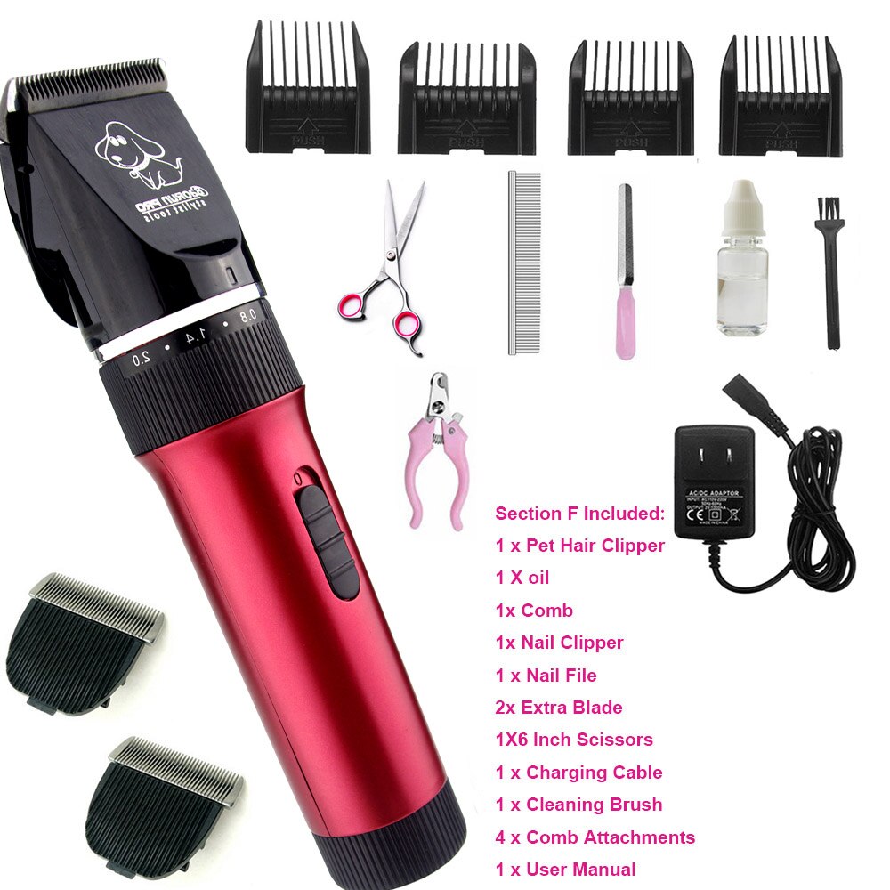 Pet Hair Trimmer Electric Rechargeable Cat Clipper Grooming Cutters Powerful Shaver Machine For Animal 110-240V: Red G