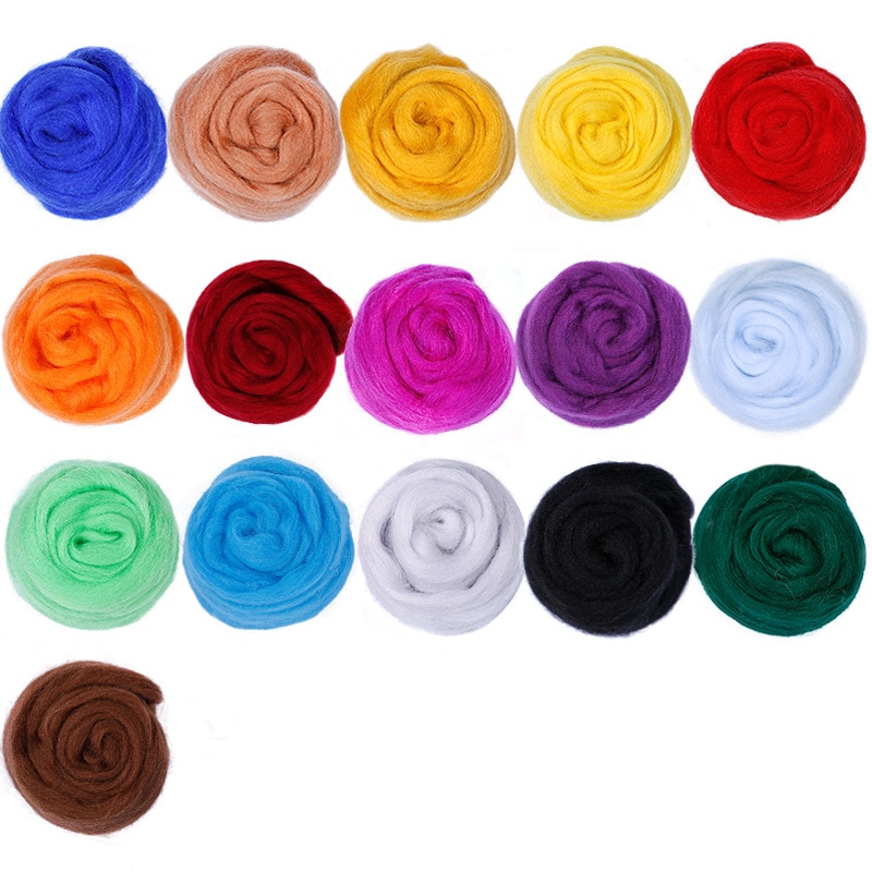 10g x16 farger myk toving ullfilt  + 7 stk nåler+ matte filt gjør-det-selv-pakke startsett gjør-det-selv håndverk håndlaget rev/kaninfilt dyr