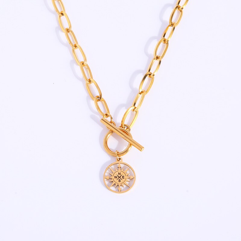 Collana bussola collana in acciaio inossidabile per donna collana con ciondolo bussola in metallo attiva/disattiva gioielli moda girocollo