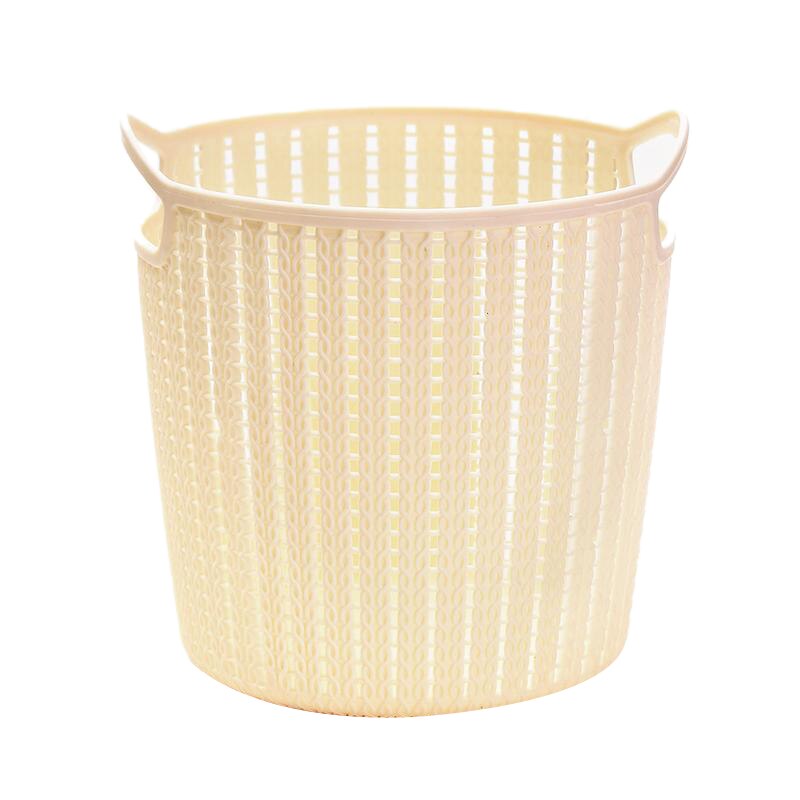 Round Storage Basket with Handle Debris Clothes Bucket Toys Books Organizer Plastic Organizer: Beige