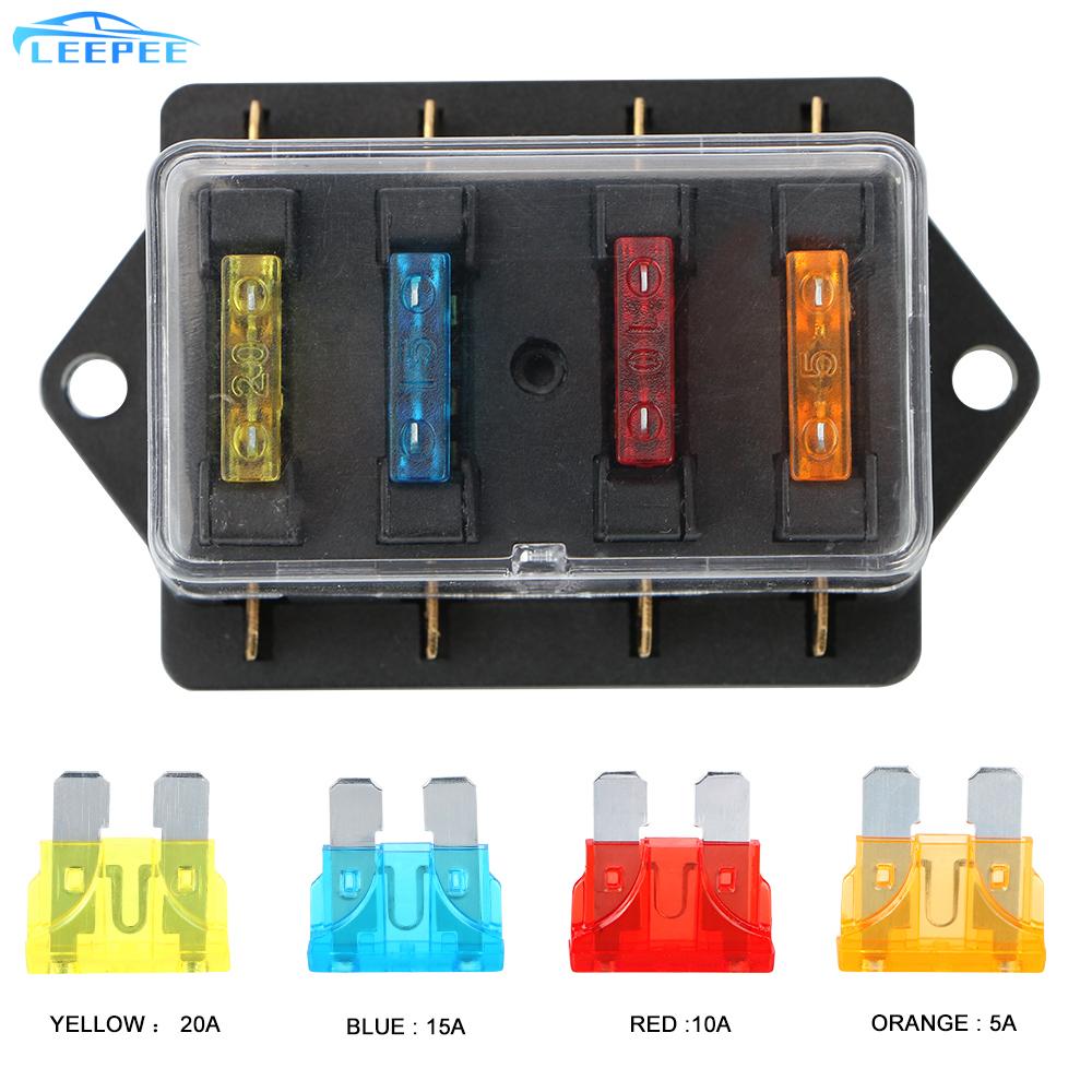 4 Ways Blade Fuse Block 12V/24V+4 Way Fuse Fuse Box Holder Block & Warning Indicator For Auto Car Marine Trike Plastic Cover