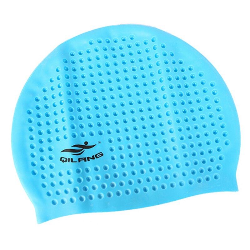 Stor vandtæt silikone svømmedæksel svømning pool badedæksler hat øre langt hår beskyttelse vandhætter til kvinder mænd badmuts: Himmelblå