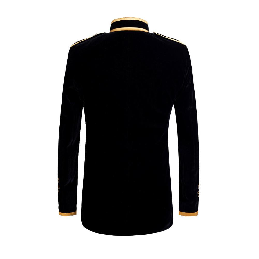 Blazer de terciopelo negro con bordado dorado de estilo británico para novio, chaqueta de traje entallada para boda, abrigo de cantante