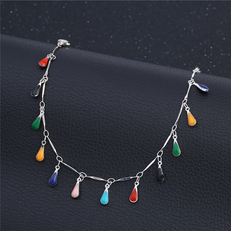 Mode 925 Sterling Zilveren Ketting Enkelbanden Voor Vrouwen Boho Mulitcolor Emaille Enkelband Foot Sieraden Meisje 5B114
