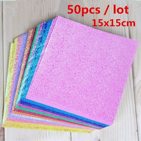 25pcs/lot 15x15cm Square shiny craft paper 10 colors pearl paper cranes origami child handmade kid DIY: Default Title