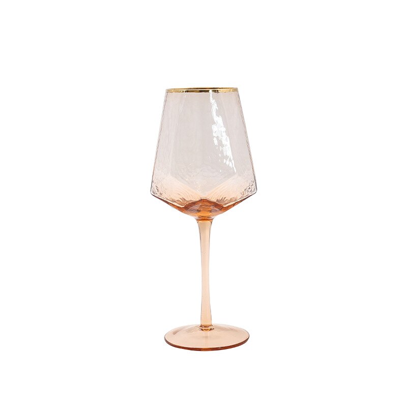 Geometric Wine Glass Cups Hammered Lead-Free Champagne Glass Coral Gold Side Red Wine Goblet Glass