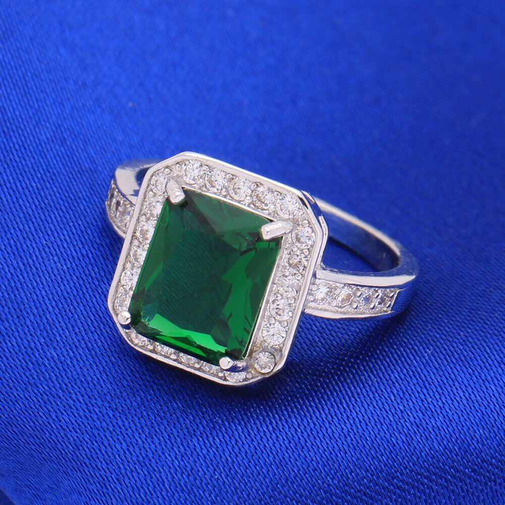 Verde pietra di Colore Argento a buon mercato bianco dei monili di modo cz promessa pavimentato di lusso della signora anelli di fidanzamento per le donne di Nozze