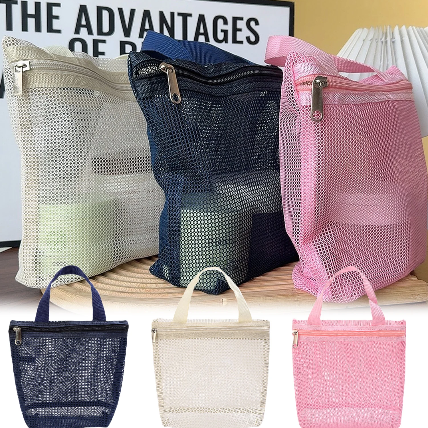 Mesh Makeup Toiletry Storage Bags Handbags Portable Travel Washing Body Shower Tools Organizer Hanging Cosmetic Organizer Pouch