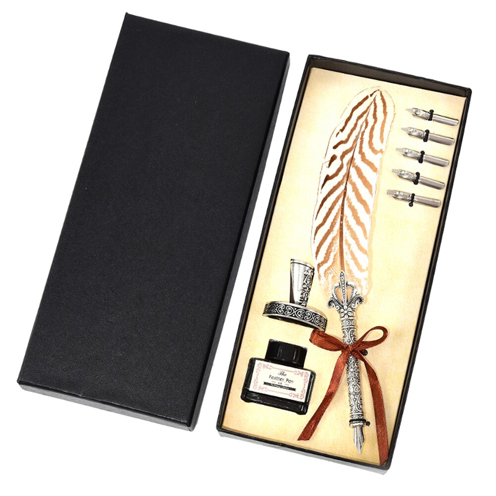 Calligrap anglais plume stylo ensemble Vintage publicité encre stylo Dip eau métal stylo plume ensemble anniversaire boîte 2/5 plumes: creamywhite