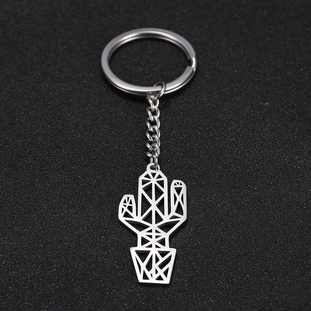 SKYRIM Hollow Cactus Cacti Plant Keychain Key-ring Stainless Steel Key Ring Holder Pendant For To Bag Women Men: Default Title