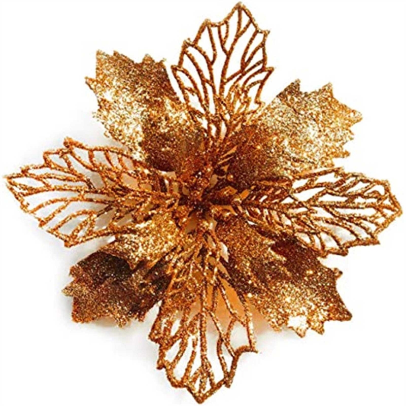 Juleglitter julestjerne kunstige blomster juletrepynt plast til kranser girlander bryllupsdekor: Brun