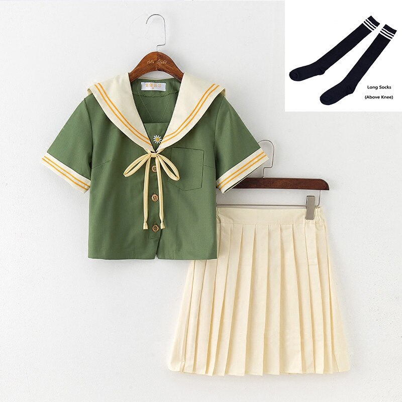 SchöNe Mädchen Grün Schuluniform Lolita Seemann Kleid Japanischen Koreanischen Studenten Bühne Leistung Seemann Uniformen: kurz einstellen mit Socken / S