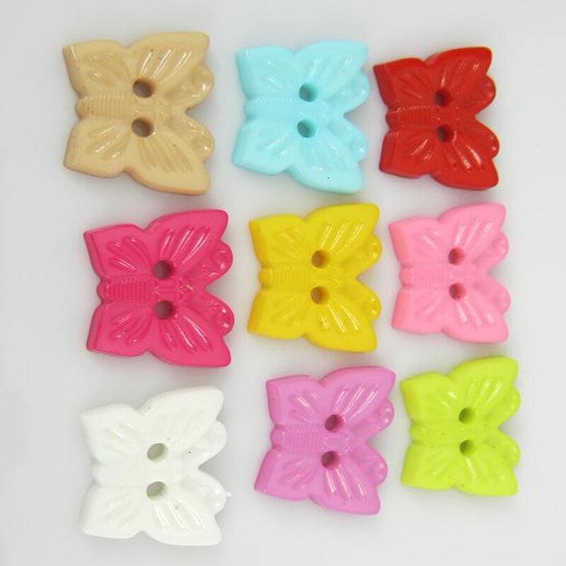50 stuks vlindervormige nylon knopen in gemengde kleuren, geschikt voor naaien, knutselen en scrapbooken, 18 x 15mm