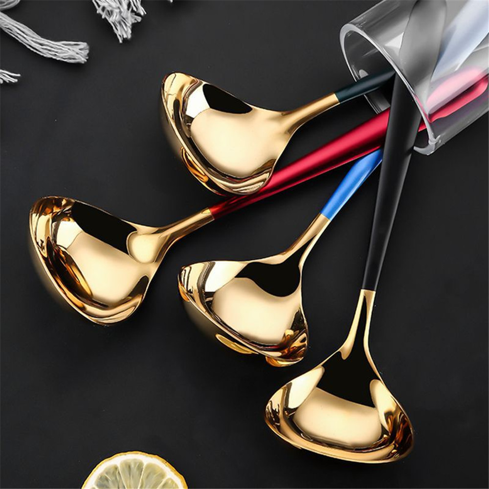 Long Handle Stainless Steel Spoon Dessert Rice Soup Spoon Teaspoon Cooking Spoons Kitchen Accessories Home Silverware Gadgets