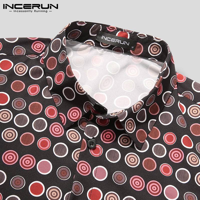 Men Shirt Polka Dot Print Turn Down Collar Long Sleeve Streetwear Casual Camisas Vintage Leisure Men Clothing INCERUN S-5XL