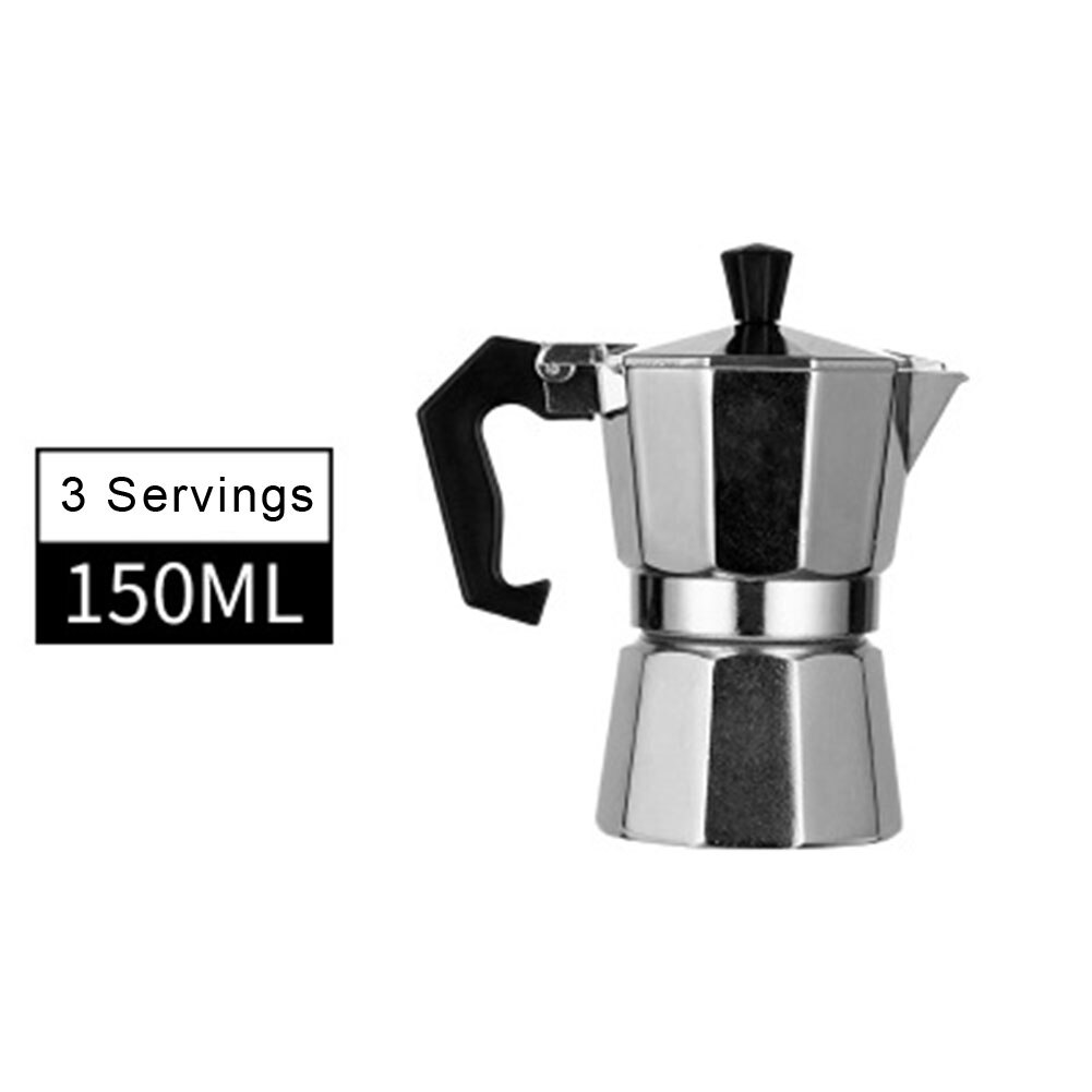Mocha latte kaffebryggare italiensk moka espresso percolator kruka aluminium mocka kaffekanna bärbara kaffekokare köksredskap: 150