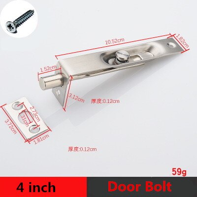 1Pcs 4/6/ Inch Stainless Steel Hidden Door Bolt Security Guard Door Latch Sliding Lock Bathroom Bolt Dust Proof Tube: 4 inch