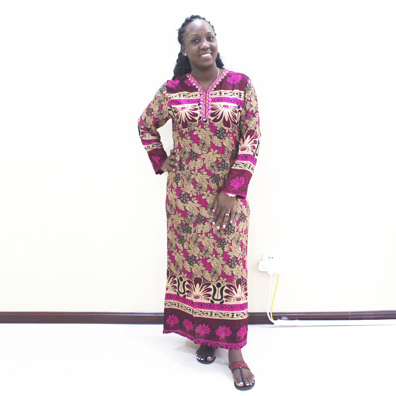 Dashikiage-vestido bohemio con lentejuelas y cuello de pico para mujer, vestido con estampado Tribal de otoño, con detalle de camisa