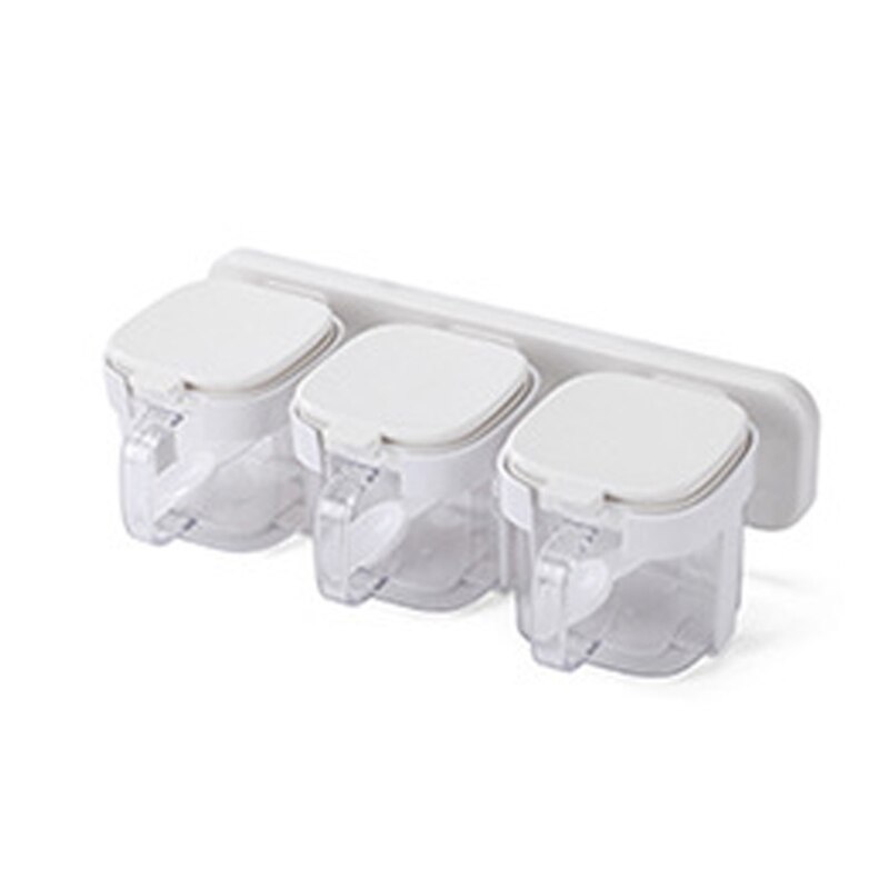 Wall-mounted Seasoning Box Kitchen Salt Seasoning Jar Household Spice Box Storage Container Condiment Jars for Spice Sugar Salt: White 3pcs