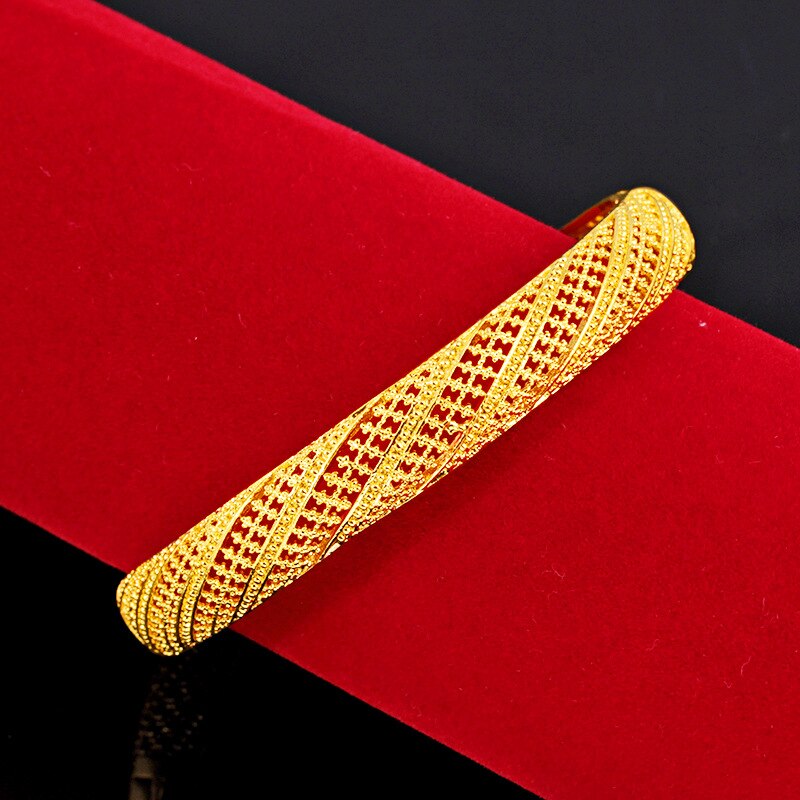 Wide Ethiopian Muslim Bangle Women Gold Color Dubai Bride Wedding Turkish Bracelet African Arab Hollow Jewelry