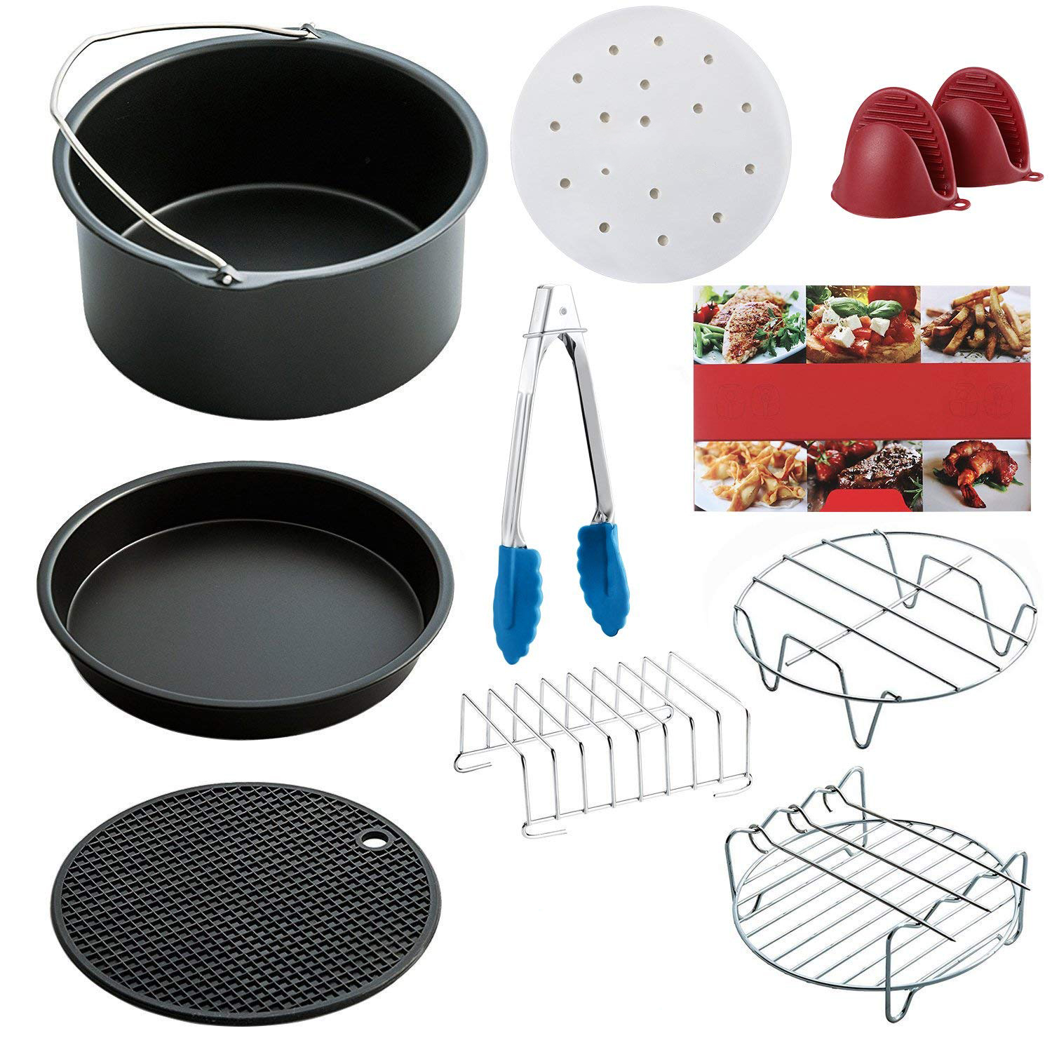 Air Fryer Accessories Set of 10 pcs, Fit all Standard Air Fryer 3.7QT- 5.3QT- 5.8QT, 7 Inch