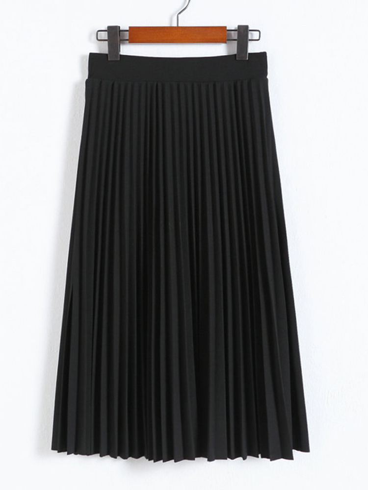 Spring and Autumn Women's High Waist Pleated Solid Color Half Length Elastic Skirt Promotions Lady Black Pink