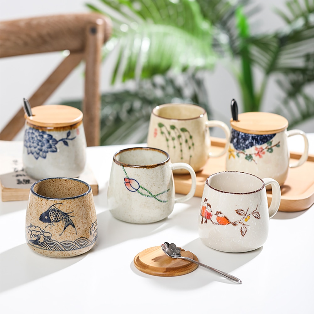 Taza de café Vintage, tazas únicas de cerámica de estilo Retro japonés, taza de desayuno de arcilla de cambio de horno de 380ml, para amigos