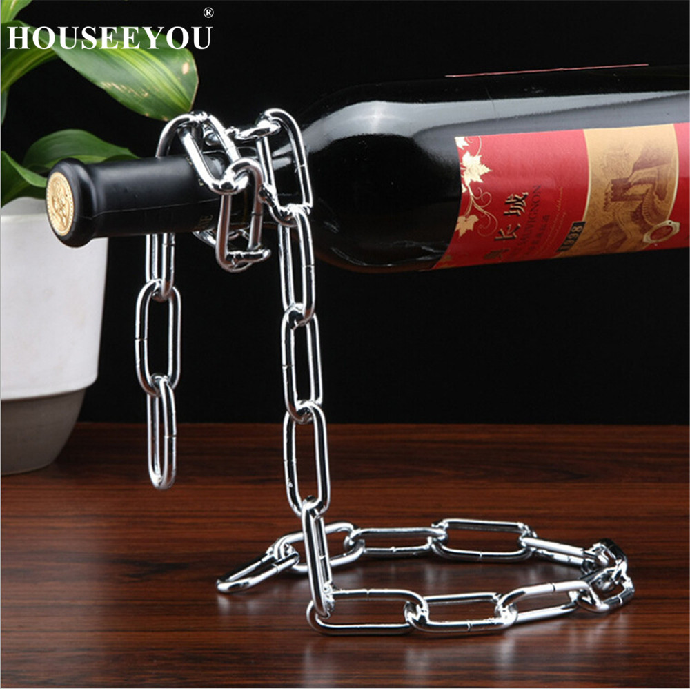 Metal art én flaske vinreoler flaskeholder display stand hylder køkken spisestue kælder bar dekorativ: Metallisk kæde