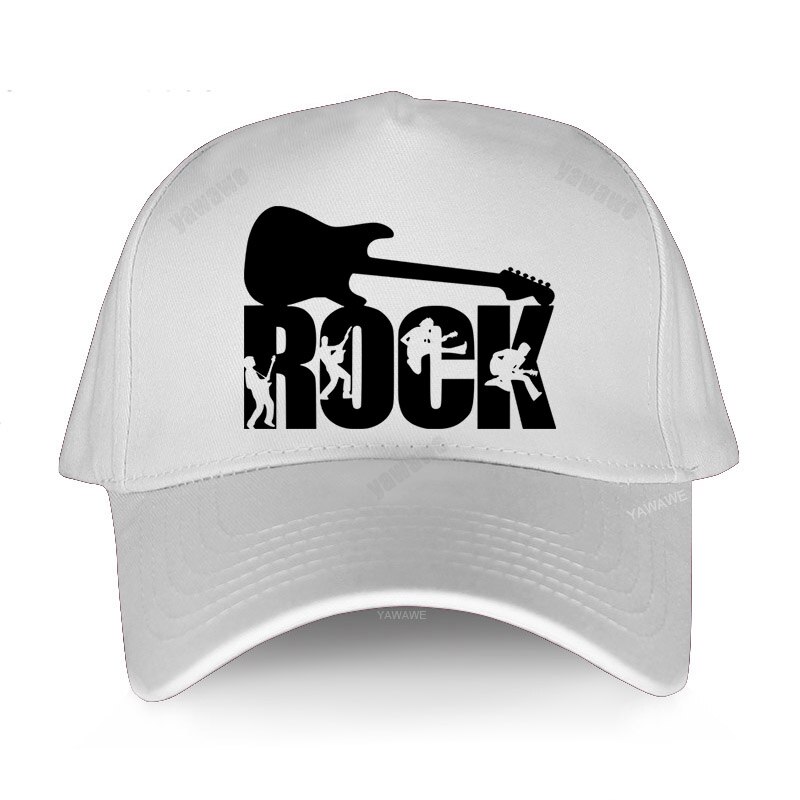 European unisex ROCK letter baseball cap printing Guitar lover Dad hat men and women cap outdoor sun hat Snapback hats: white