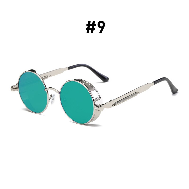 VIVIBEE Vintage Steampunk Red Sunglasses Men Round Punk Alloy Metal Retro Sun Glasses Women Goggles Gothic Style Shades