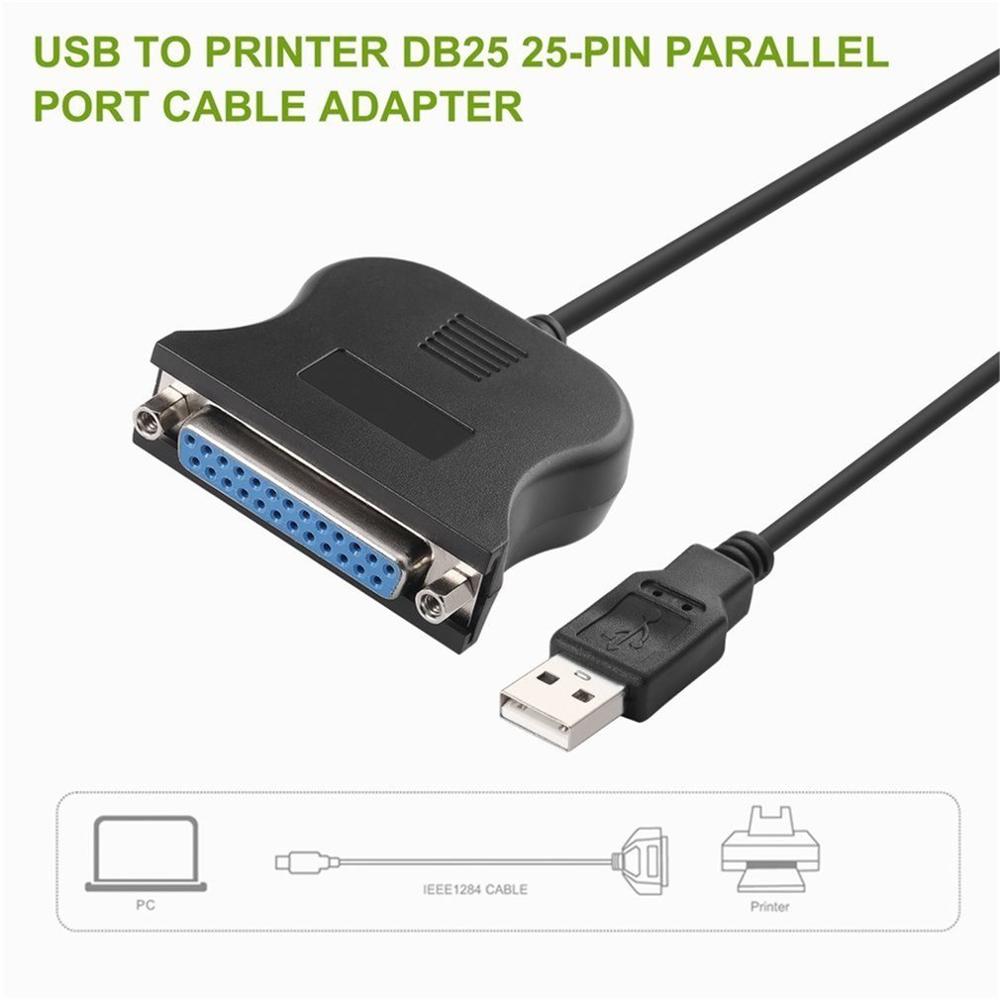 Black Bi-directional Parallel Interface Communication USB to 25 Pin DB25 Parallel Printer Cable Adapter Cord Converter