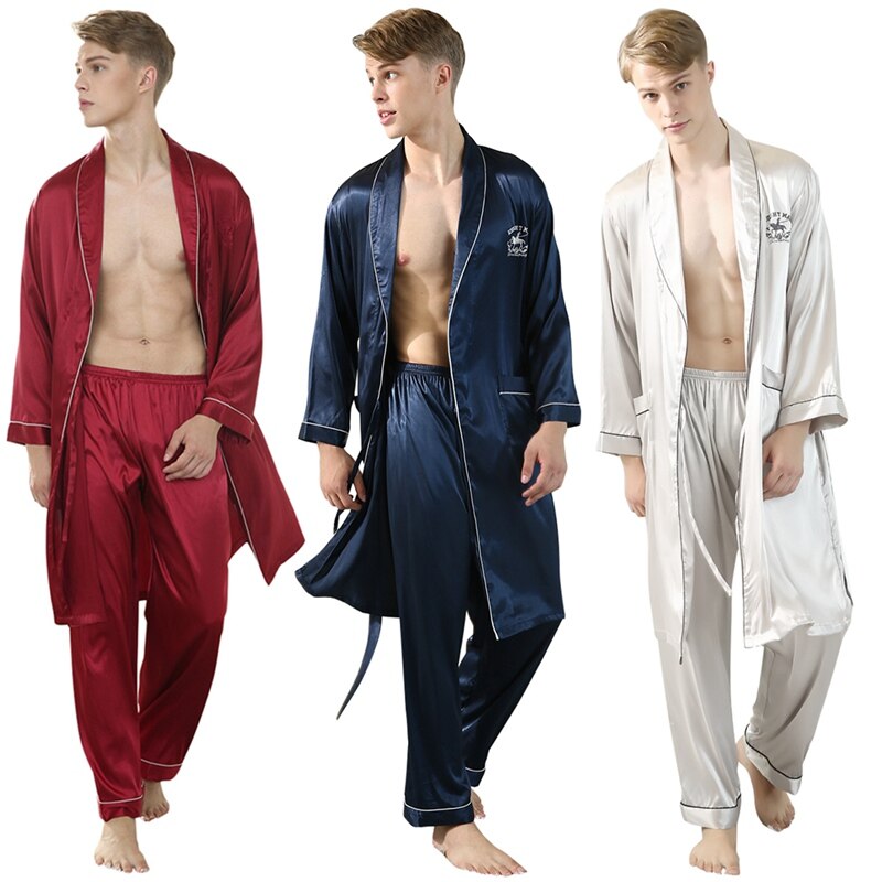 Effen Kleur Zijde Mannen Nachtkleding Satijn Zijde Pijama Broek Comfortabel Ademend Zachte Nachtkleding Casual Losse Homewear