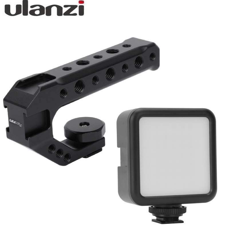 UURIG R005 Universal DSLR Camera Rig Hand Grip Camera Top Handle Cold Shoe Mount 1/4''&3/8'' Holes Aluminum Alloy Camera Handle: Handle LED