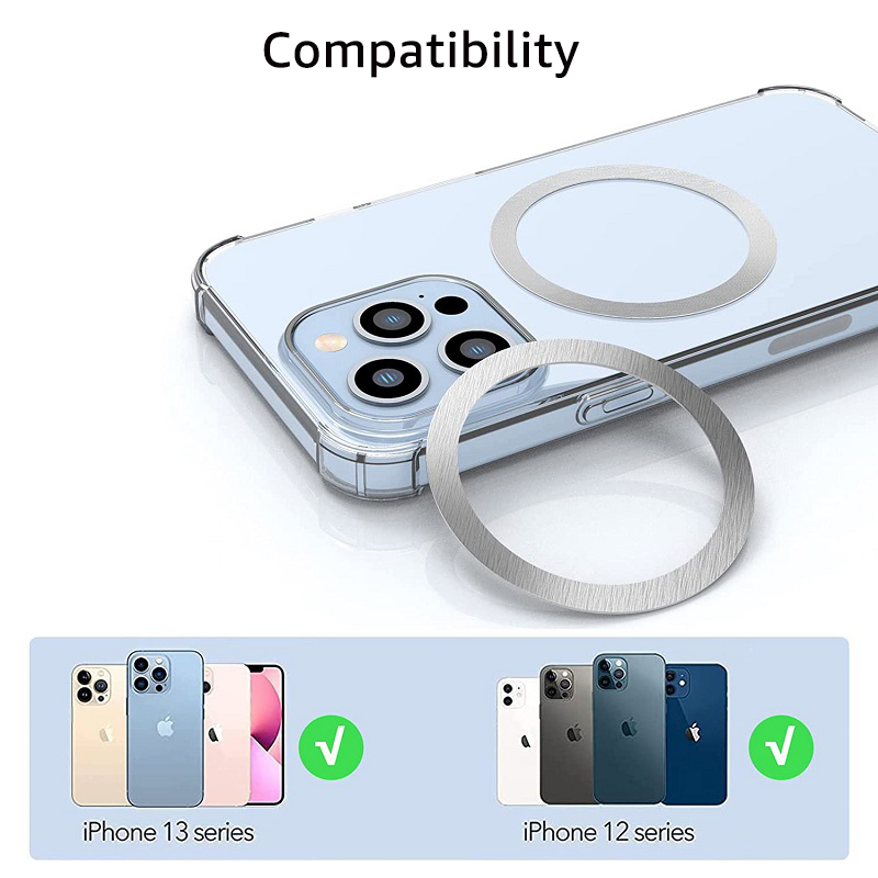 IBudim 2 sztuk uniwersalny talerz metalowy okrągły pierścień dla Magsafe metalowe naklejki bezprzewodowa ładowarka arkusz dla iPhone 13 12 zawodowiec Max Samsung