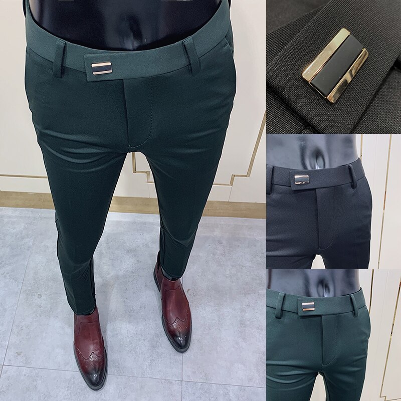 Mäns affärsklänning byxor enfärgad slim fit formell kontorsdräkt byxa streetwear fritidsbyxor pantalon homme classique