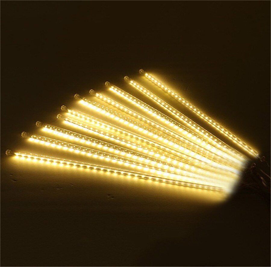 Blue Falling Rain Lights Meteor Shower Rain LED Lights 50/30CM 8 Tubes Christmas Tree Icicle String Lights For Wedding Party: Warm White / 8PCS 30CM Tube / 220V EU UK AU Plug