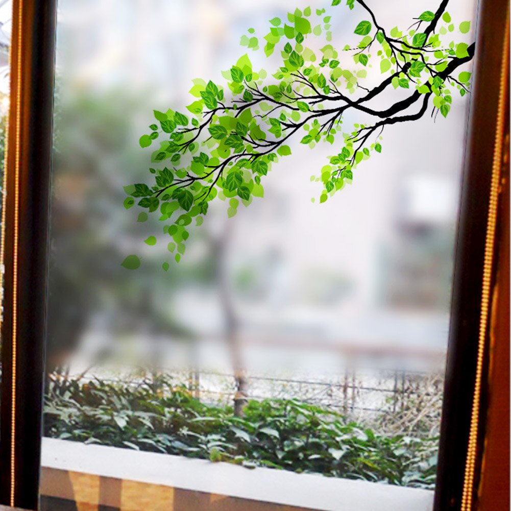Decoração de casa filme de cerâmica ramo pvc folha verde parede diy fosco porta janela vidro adesivo