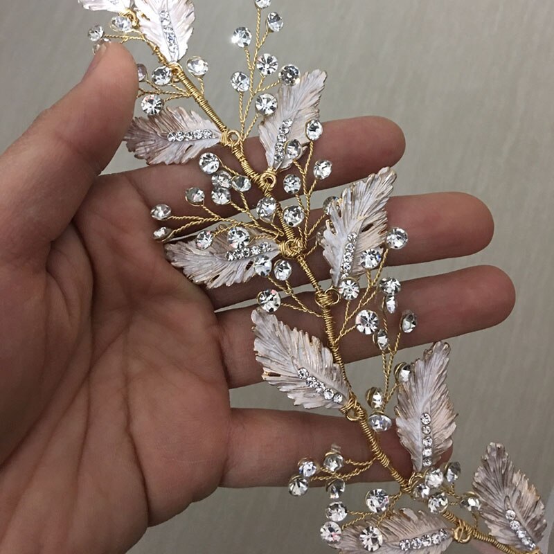 SLBRIDAL Handmade Vinatge Gold Crystal Rhinestones Branch Leaf Wedding Hair accessories Hair Vine Bridal Headband Women Jewelry