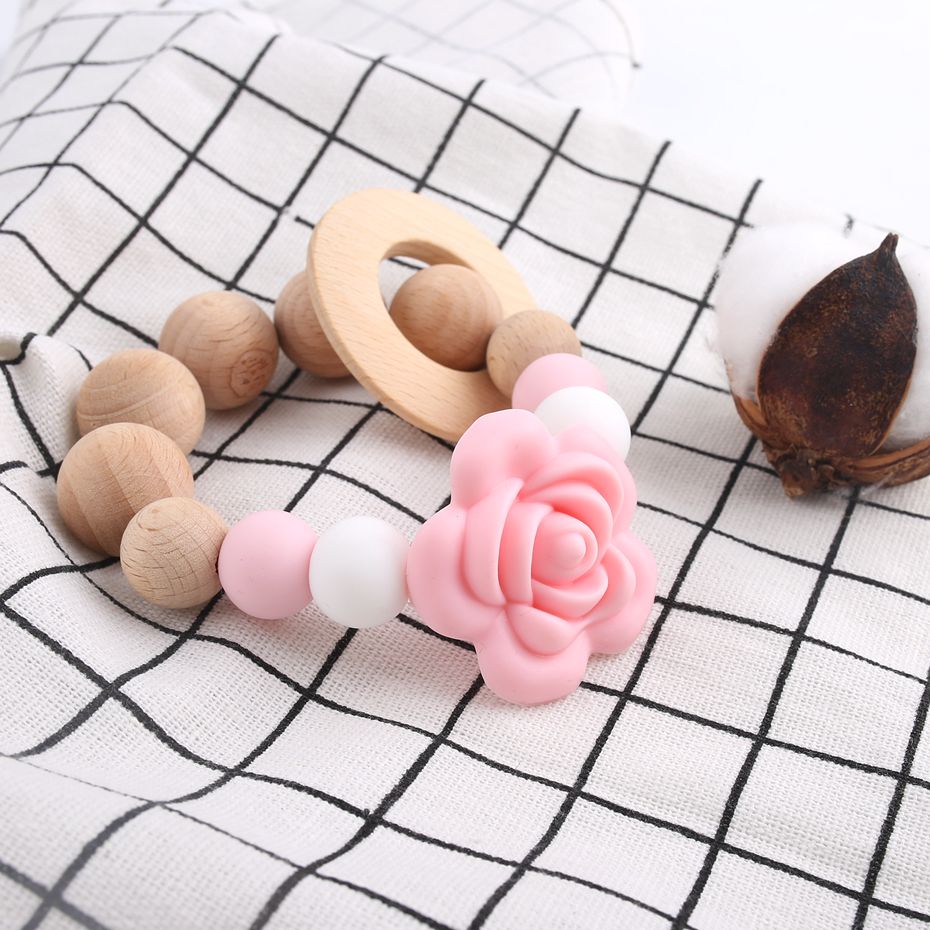 1 stück Candy Farbe Rose Baby Pflege Armband Baby Dusche BPA FREI Holz Beißring Klassische Sinnes Spielzeug kinder schmuck