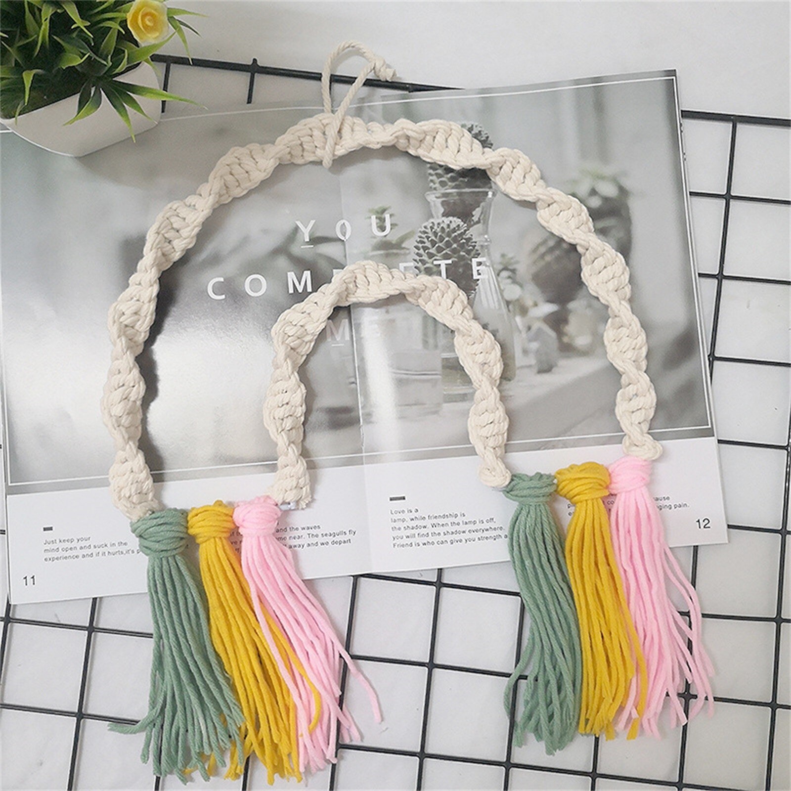 4 # Diy Touw Regenboog Muur Opknoping Decoratie Handgemaakte Geweven Regenboog Decoratie Nordic Ornament Babykamer Accessoires Woonkamer