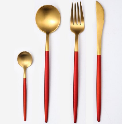 Fabrik 4 stk grøn guld bestik sæt smukt titanium service 18/10 rustfrit stål til køkken service spisebord sæt: Rødt guld