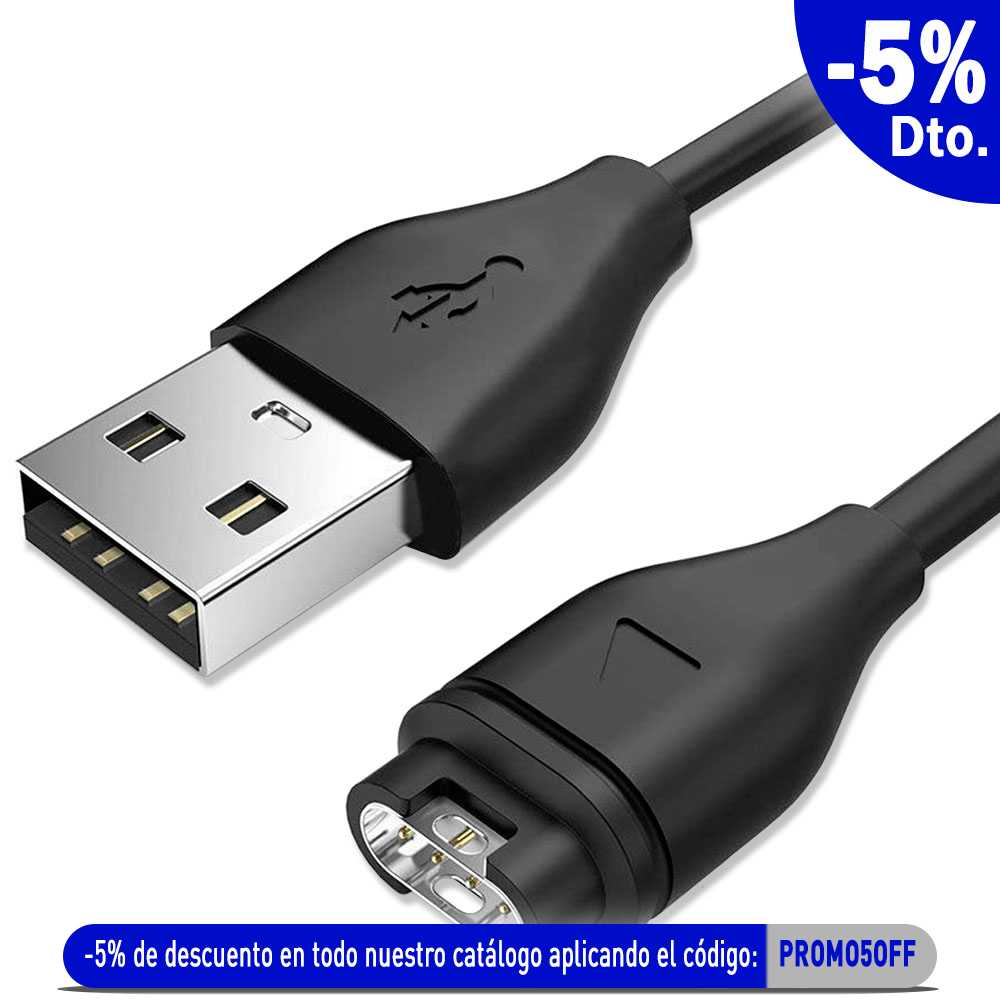 Cable Chargeur Données Data USB Noir pour Garmin Approach S10/S40/S60/X10 Fenix 5/5S Plus/5X Forerunner 45/245/935/945