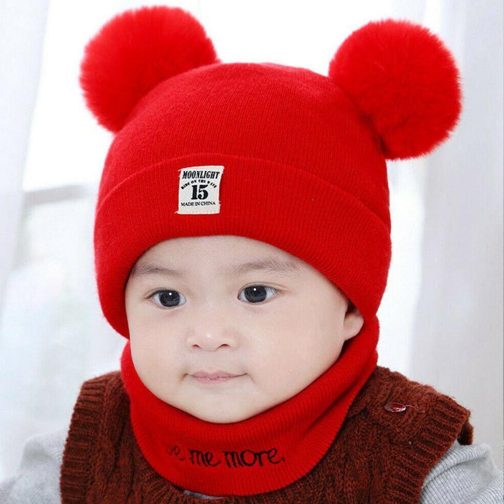 Helt nyfödd baby unge flicka pojke vinter varm stickad lurvig mössa varm solid söt pompom mössa söt boll  v7 d 7