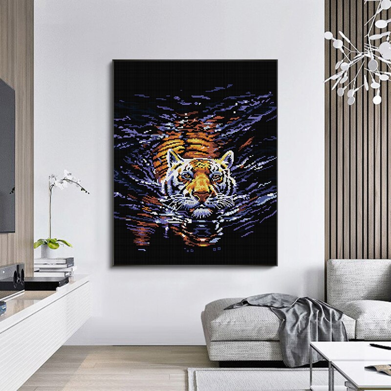 Tiger in water animal pattern printed cross stitch kit 14CT 11CT Chinese needlework embroidery kit DIY wall decoration painting
